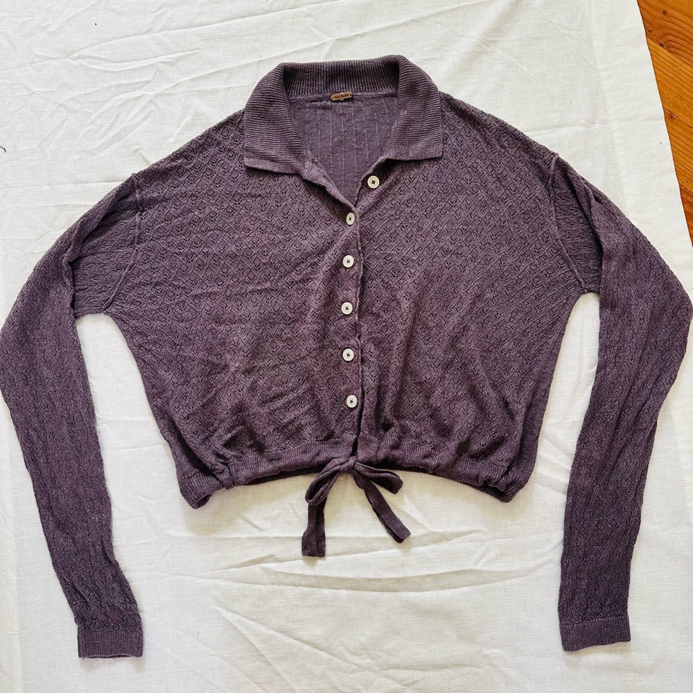 Free People Purple Cropped Button Up Cardigan